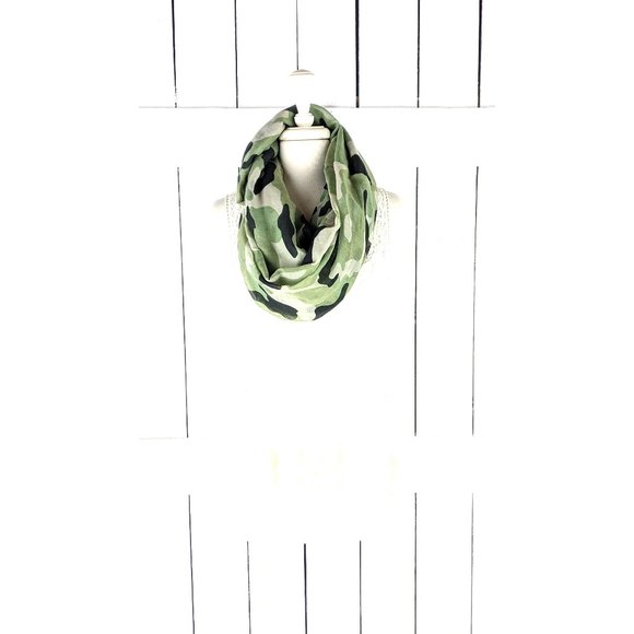 Army green camouflage sheer wide oversized gauzy  infinity scarf - Picture 1 of 4